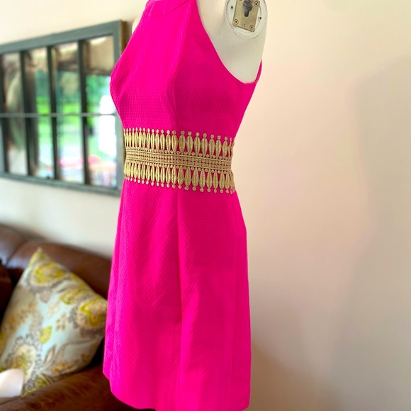 Lilly Pulitzer Size 00 Pink/Fuschia Dress with Gold Embroidery - Picture 2 of 7